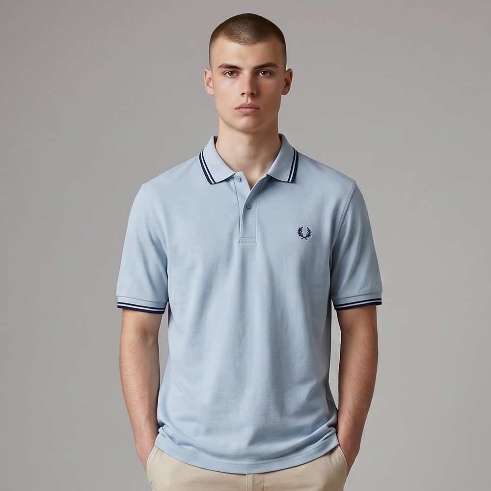 VTG 90s Fred Perry Polo Shirt Mens 44 XL Light Blue Twin Tipped Made Italy